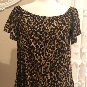 Leopard Print Elastic Neckline Top